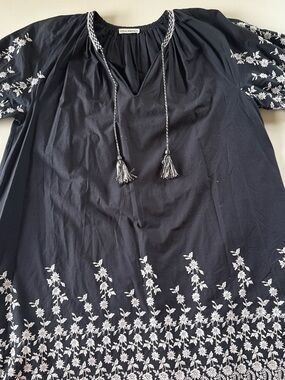 Ulla Johnson Black Dress with White Floral Embroidery